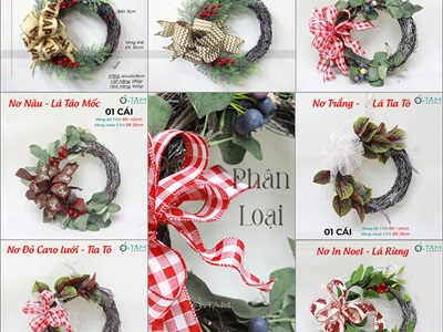 Vòng nguyệt quế Noel nửa vòng thắt nơ ĐK30cm VNGQ-X-43